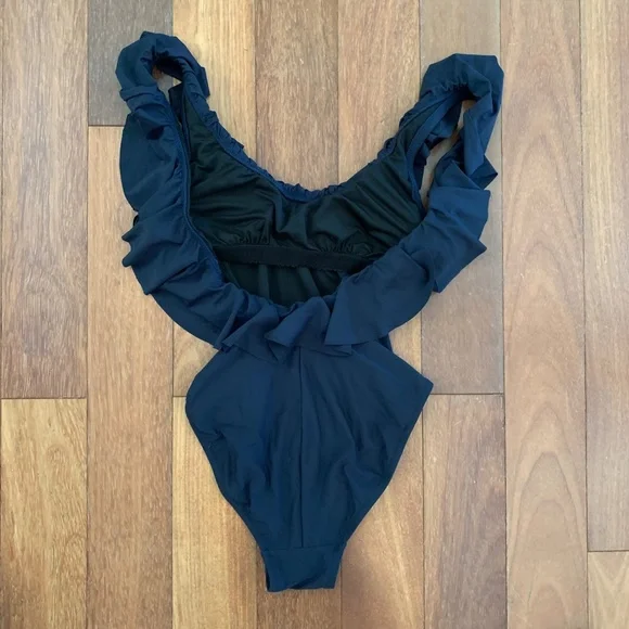 J. Crew Ruffle Scoopback One Piece Swimsuit Navy 0 - Picture 4 of 5